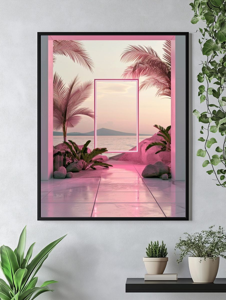 Pink Tropical Sunset Print. — room view 4