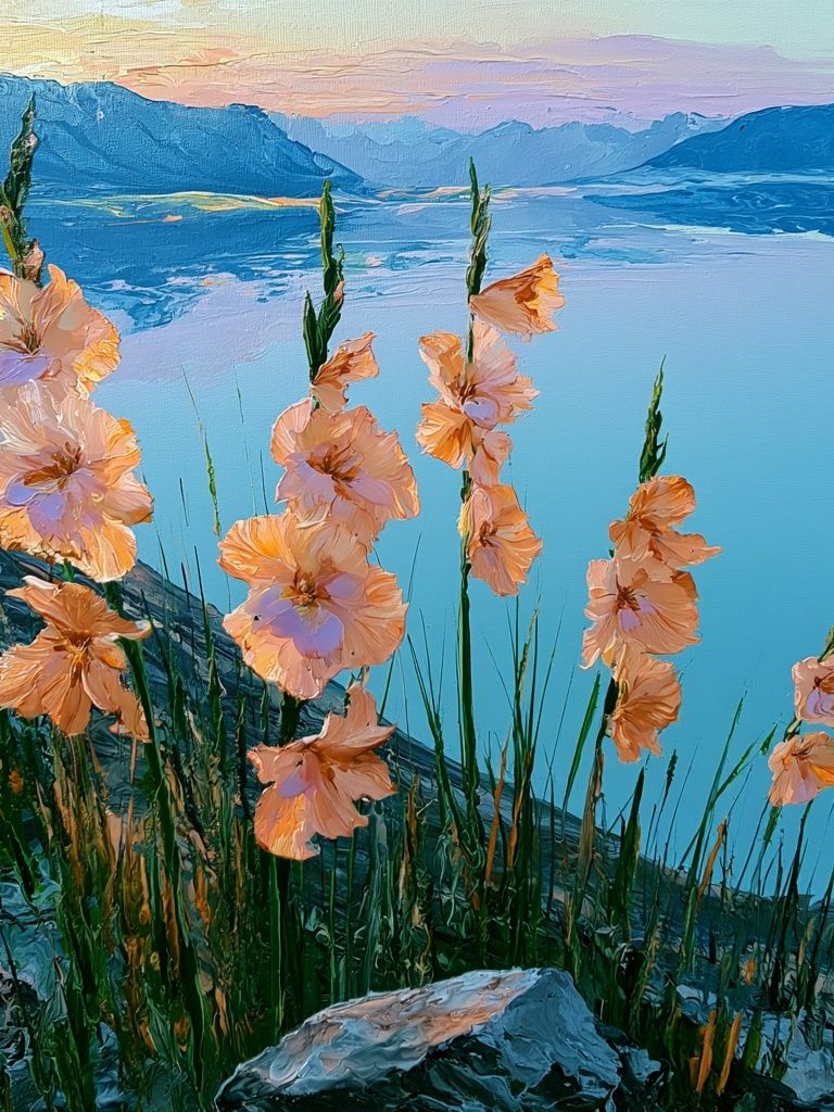 Alpine Wildflowers Lake View Poster. poster — nature art