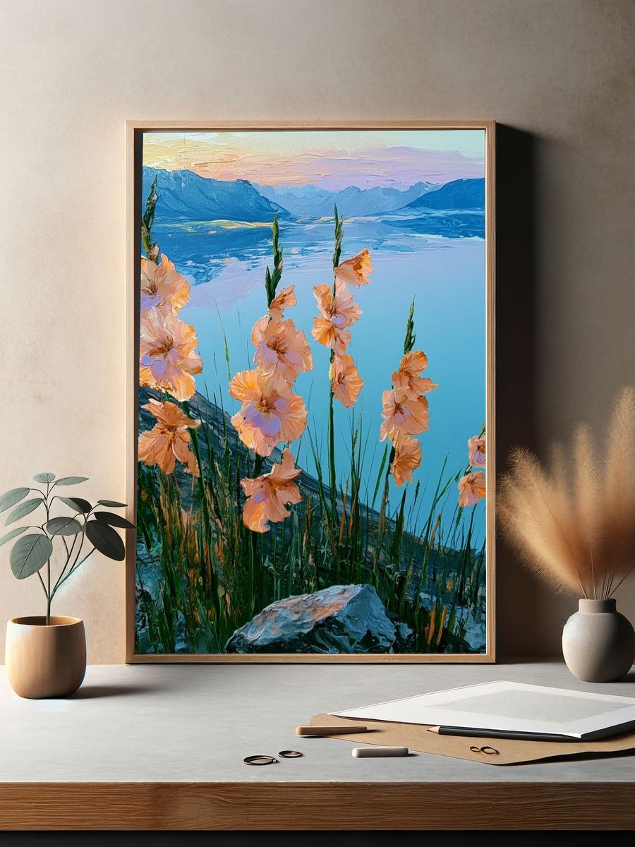 Alpine Wildflowers Lake View Poster. — room view 2