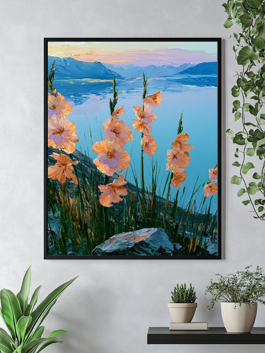 Alpine Wildflowers Lake View Poster. — room view 4