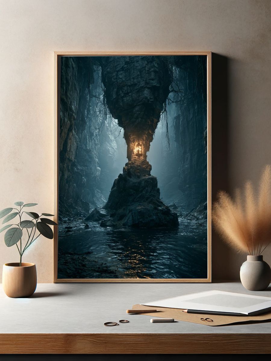 Misty Cave Lantern Landscape Poster. — room view 2