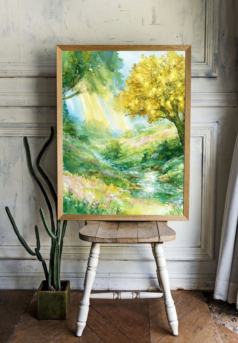 Sunlit Meadow Watercolor Poster. — room view 1