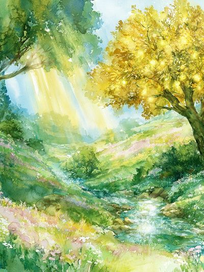 Sunlit Meadow Watercolor Poster.