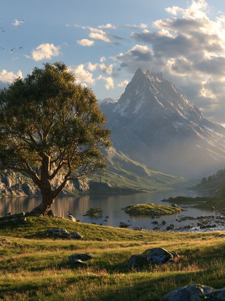 Mountain Lake at Sunset Poster. poster — nature art