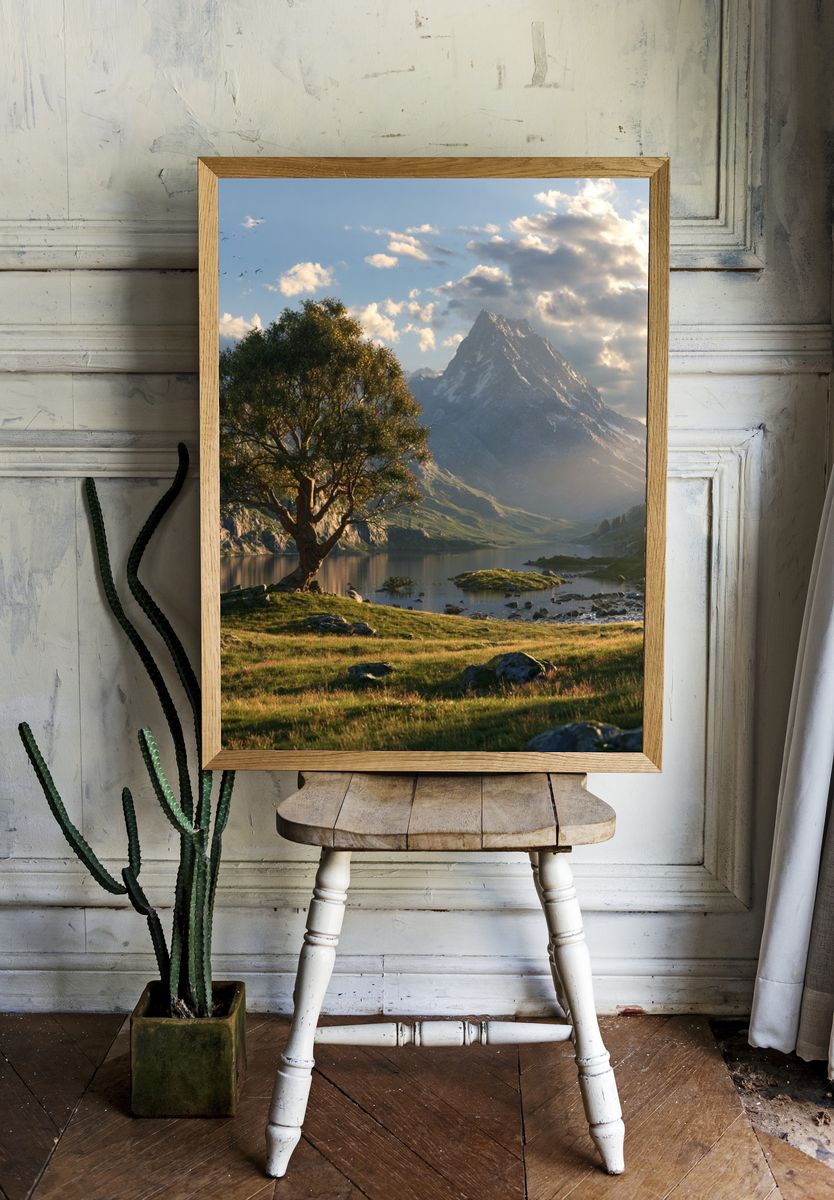 Mountain Lake at Sunset Poster. — room view 1