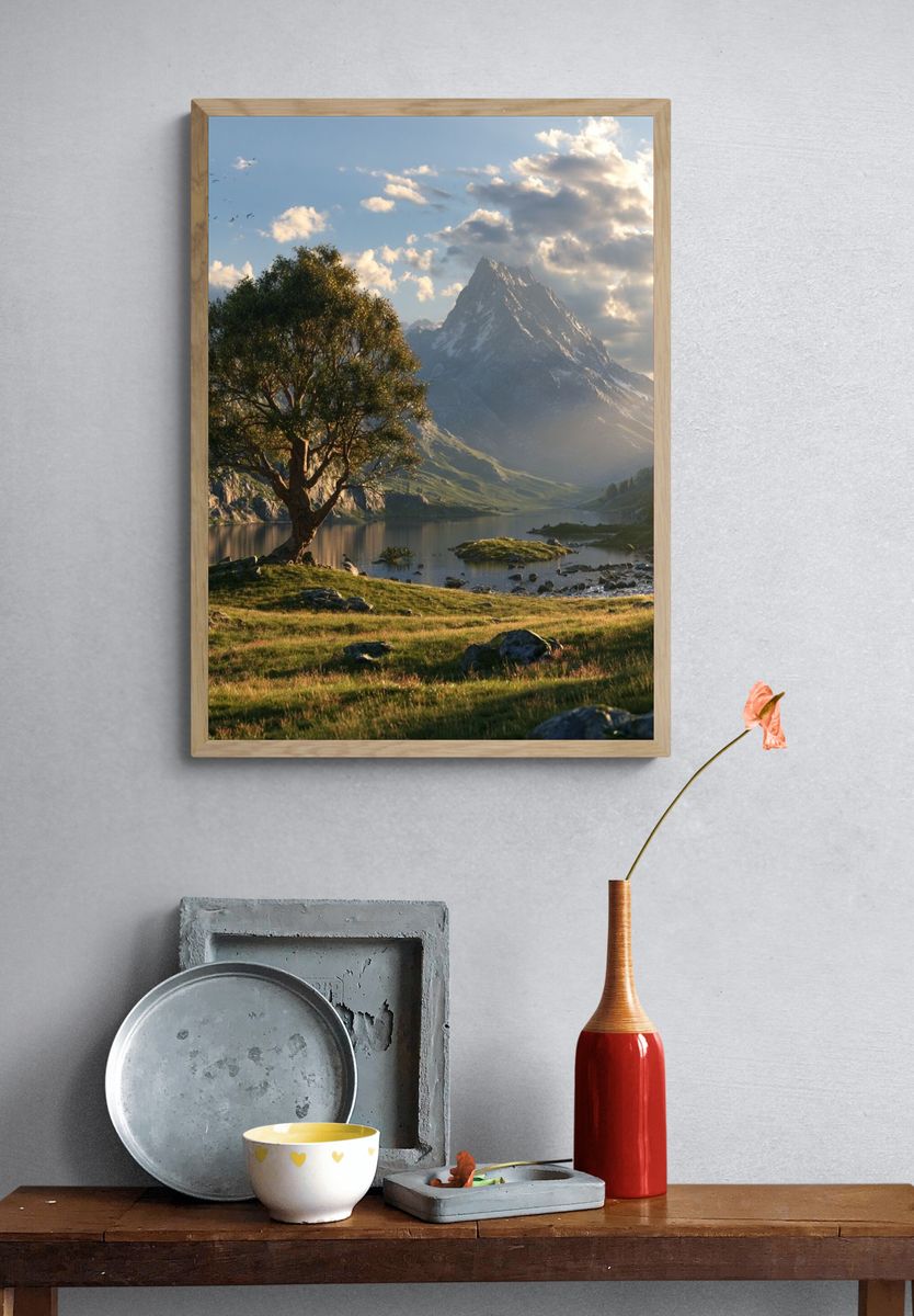 Mountain Lake at Sunset Poster. — room view 3