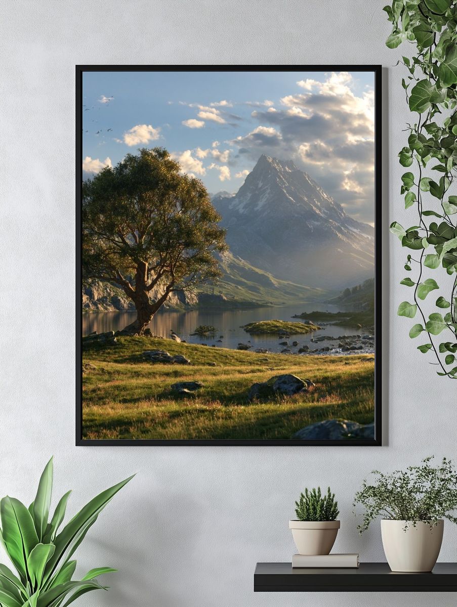 Mountain Lake at Sunset Poster. — room view 4