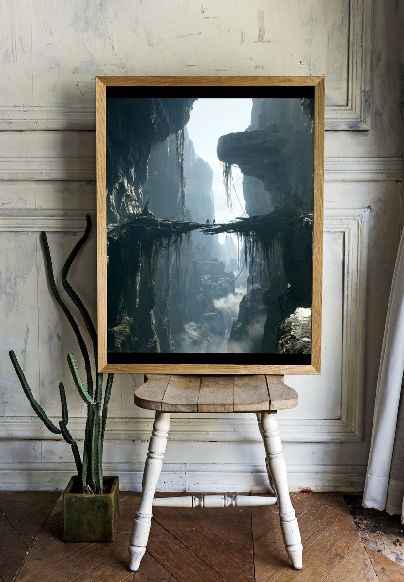 Misty Canyon Bridge Landscape Print. — room view 1