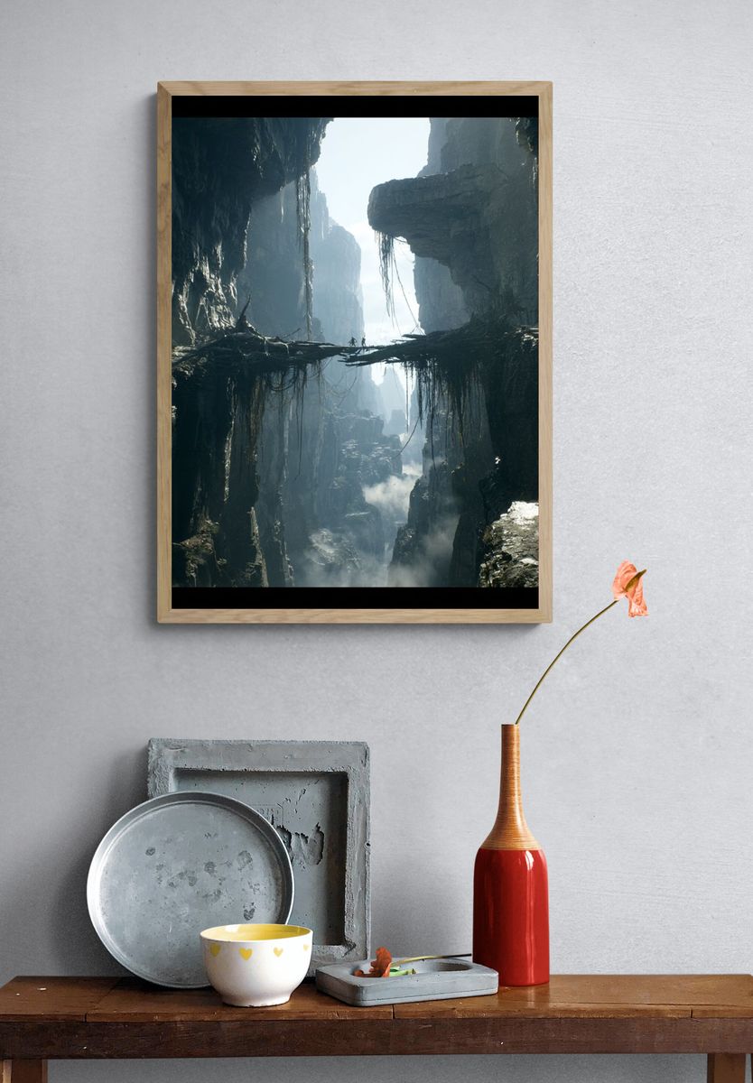 Misty Canyon Bridge Landscape Print. — room view 3