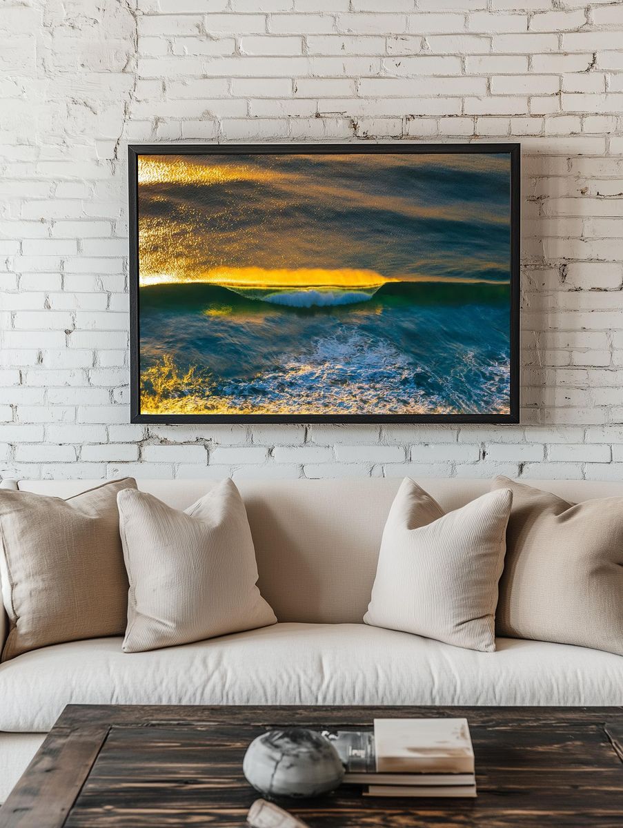 Golden Ocean Wave Print. — room view 1