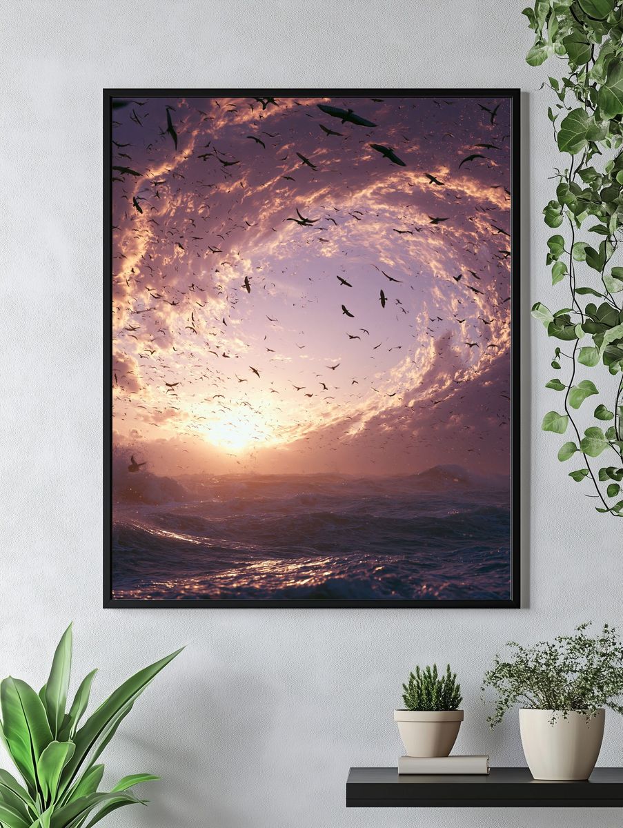 Sunset Seabirds Ocean Print. — room view 4