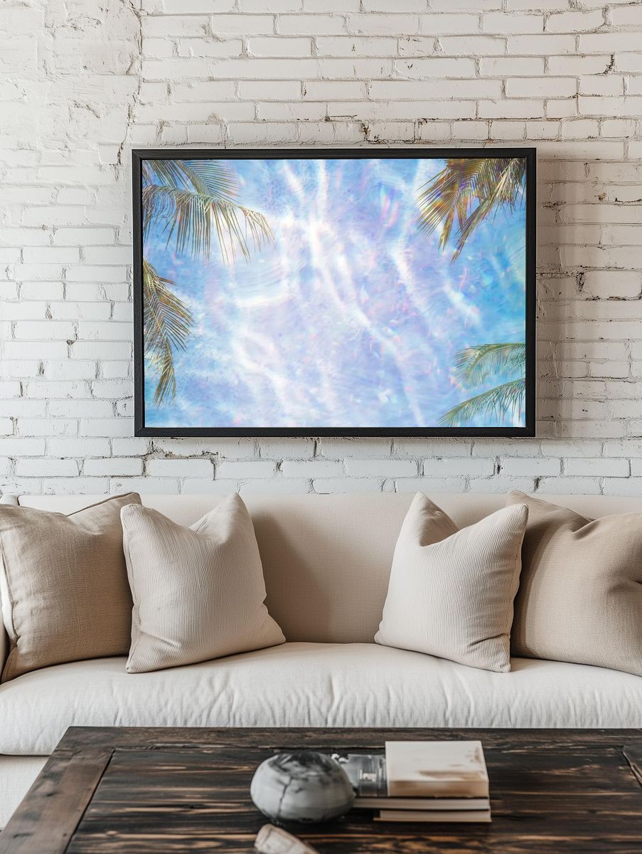 Shiny holographic tropical background design. — room view 1