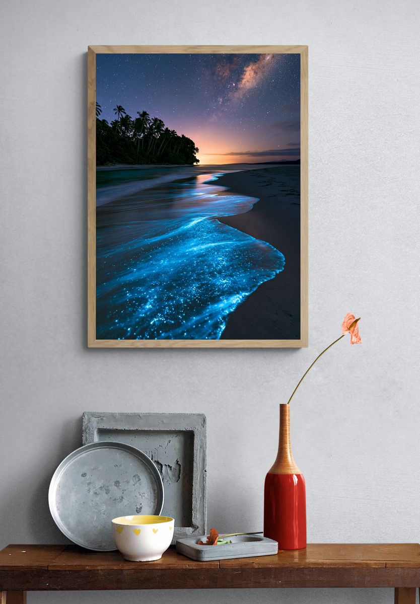 Bioluminescent Beach Nightscape Poster. — room view 3
