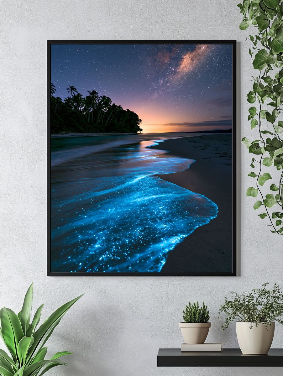 Bioluminescent Beach Nightscape Poster. — room view 4