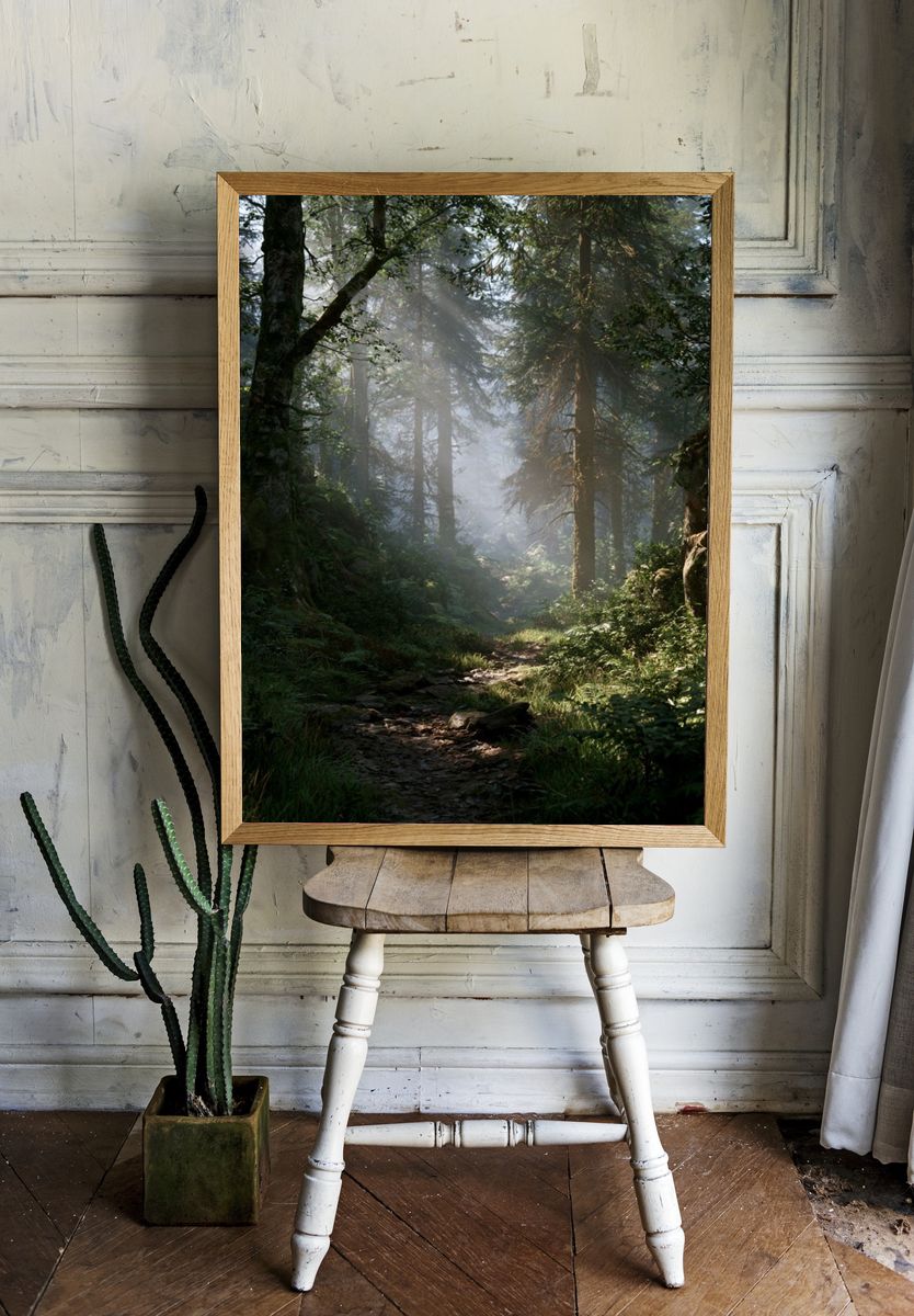 Misty Forest Path Poster. — room view 1