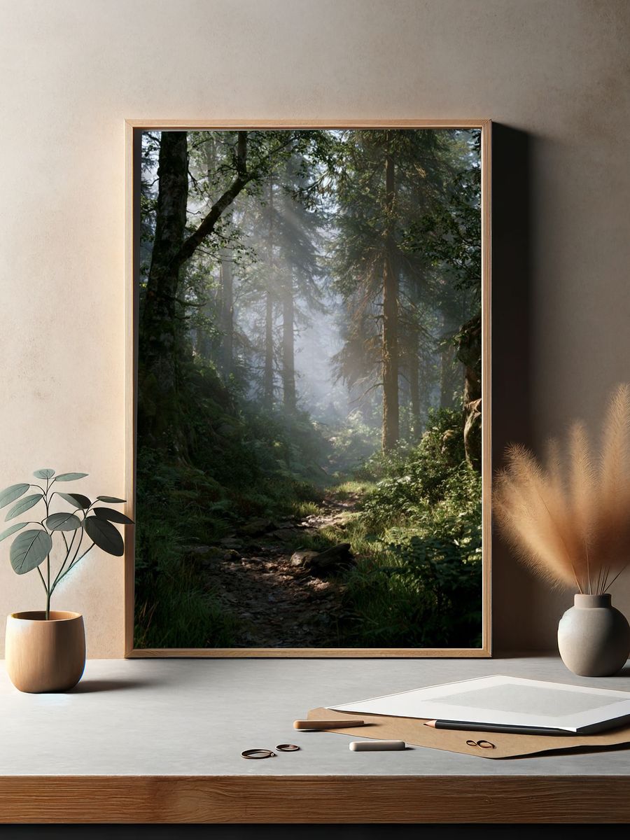 Misty Forest Path Poster. — room view 2