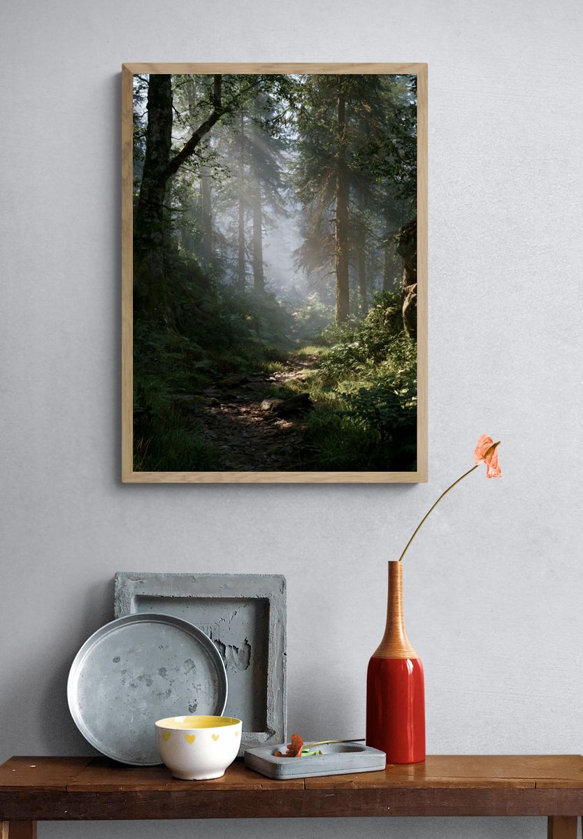 Misty Forest Path Poster. — room view 3