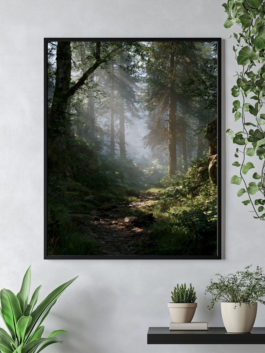 Misty Forest Path Poster. — room view 4