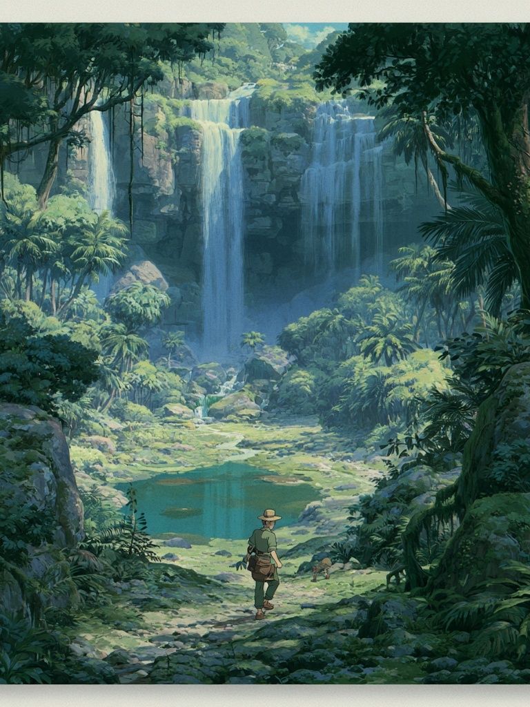 Jungle Waterfall Adventure Print. poster — nature art