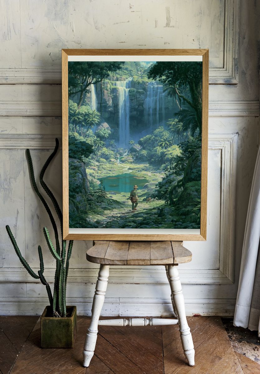 Jungle Waterfall Adventure Print. — room view 1