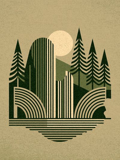 Geometric Forest Sunset Print. poster