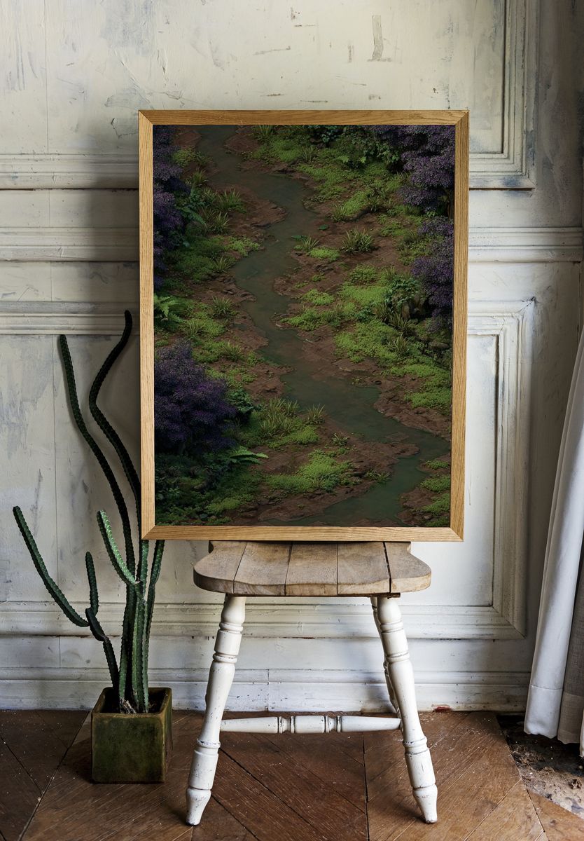 Misty Forest Stream Print. — room view 1