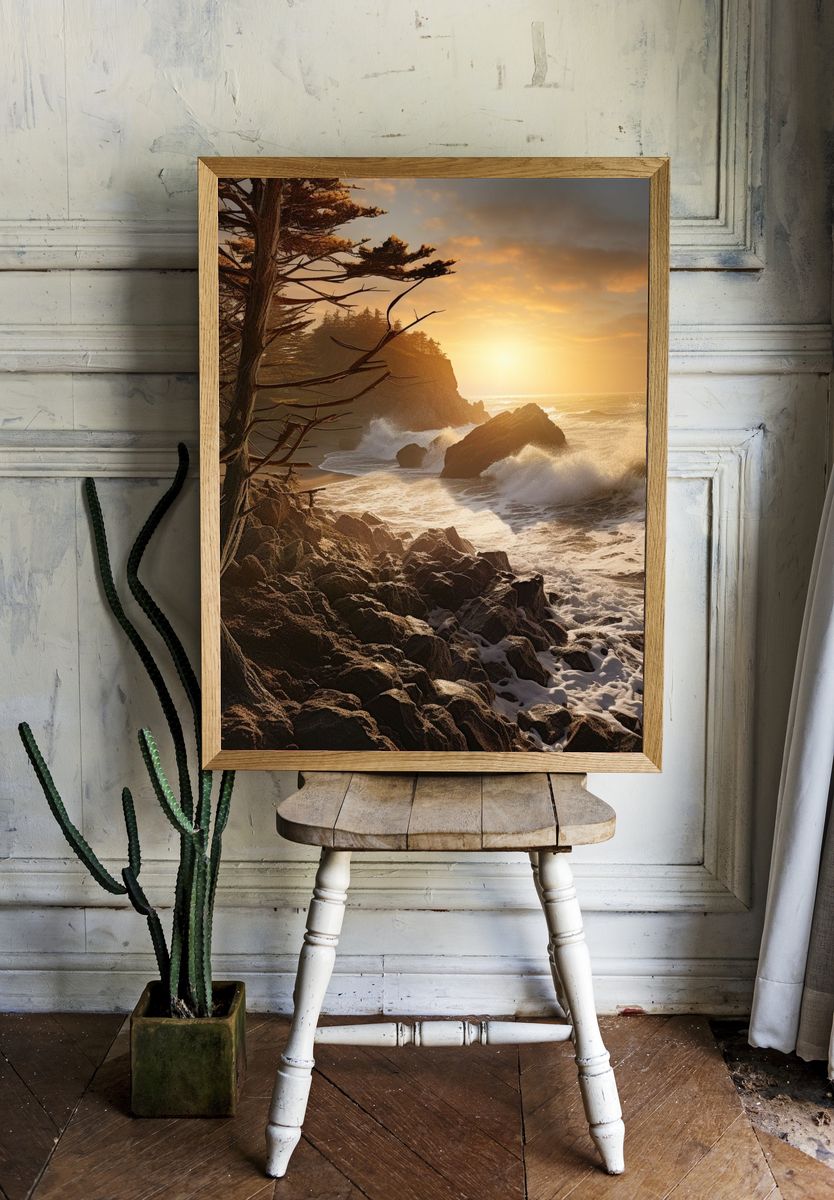 Sunset Coastal Cliffs Photography Poster. — room view 1