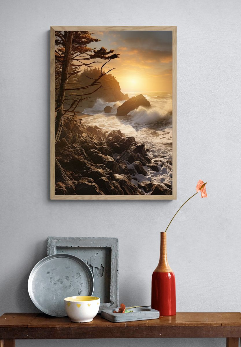 Sunset Coastal Cliffs Photography Poster. — room view 3