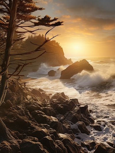 Sunset Coastal Cliffs Photography Poster.