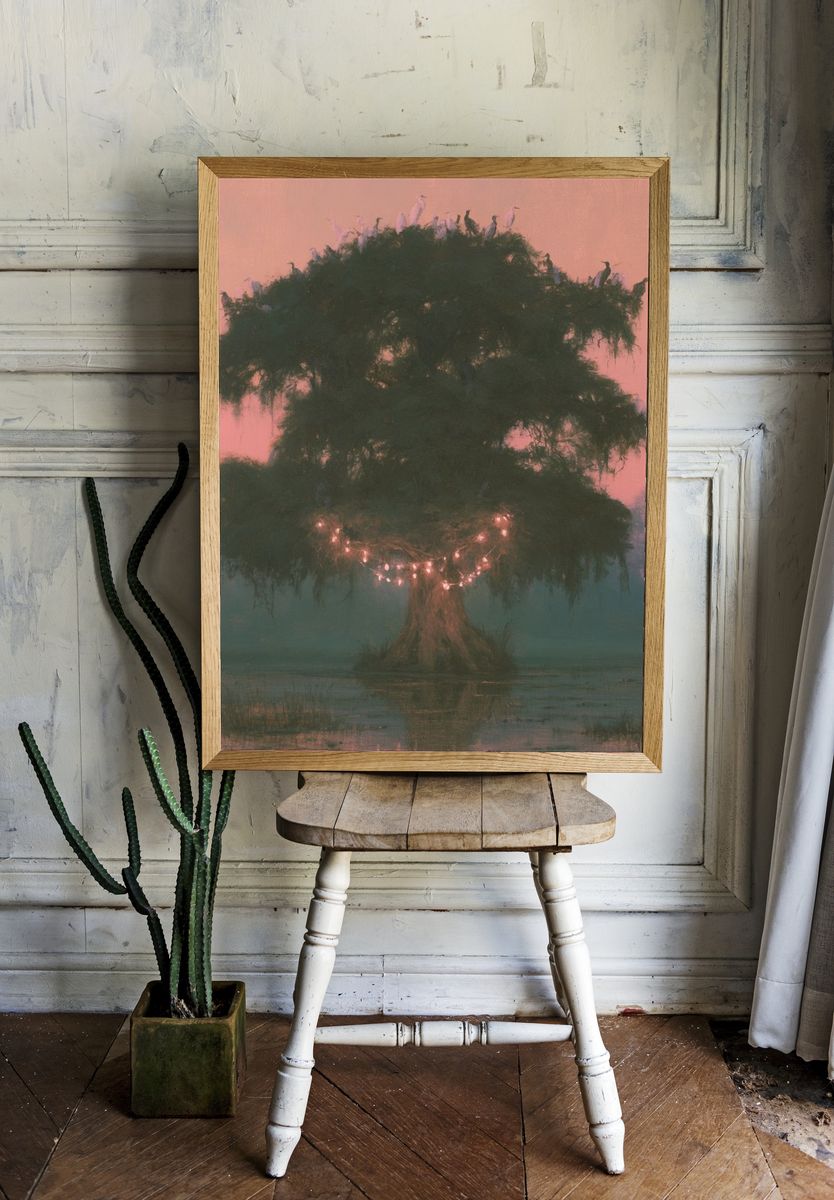 Enchanted Tree at Dusk Print. — room view 1