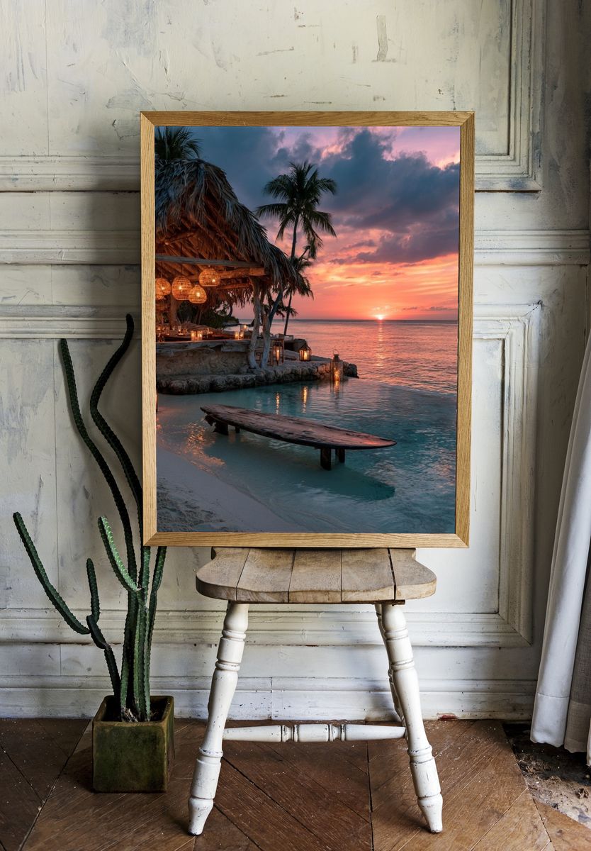 Tropical Sunset Beach Bar Poster. — room view 1