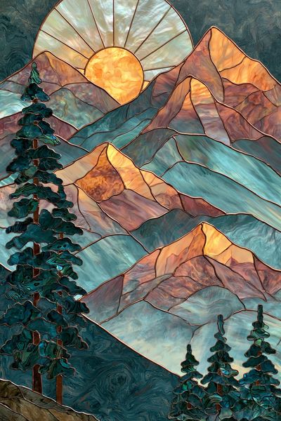 Stained Glass Mountain Sunrise Poster.