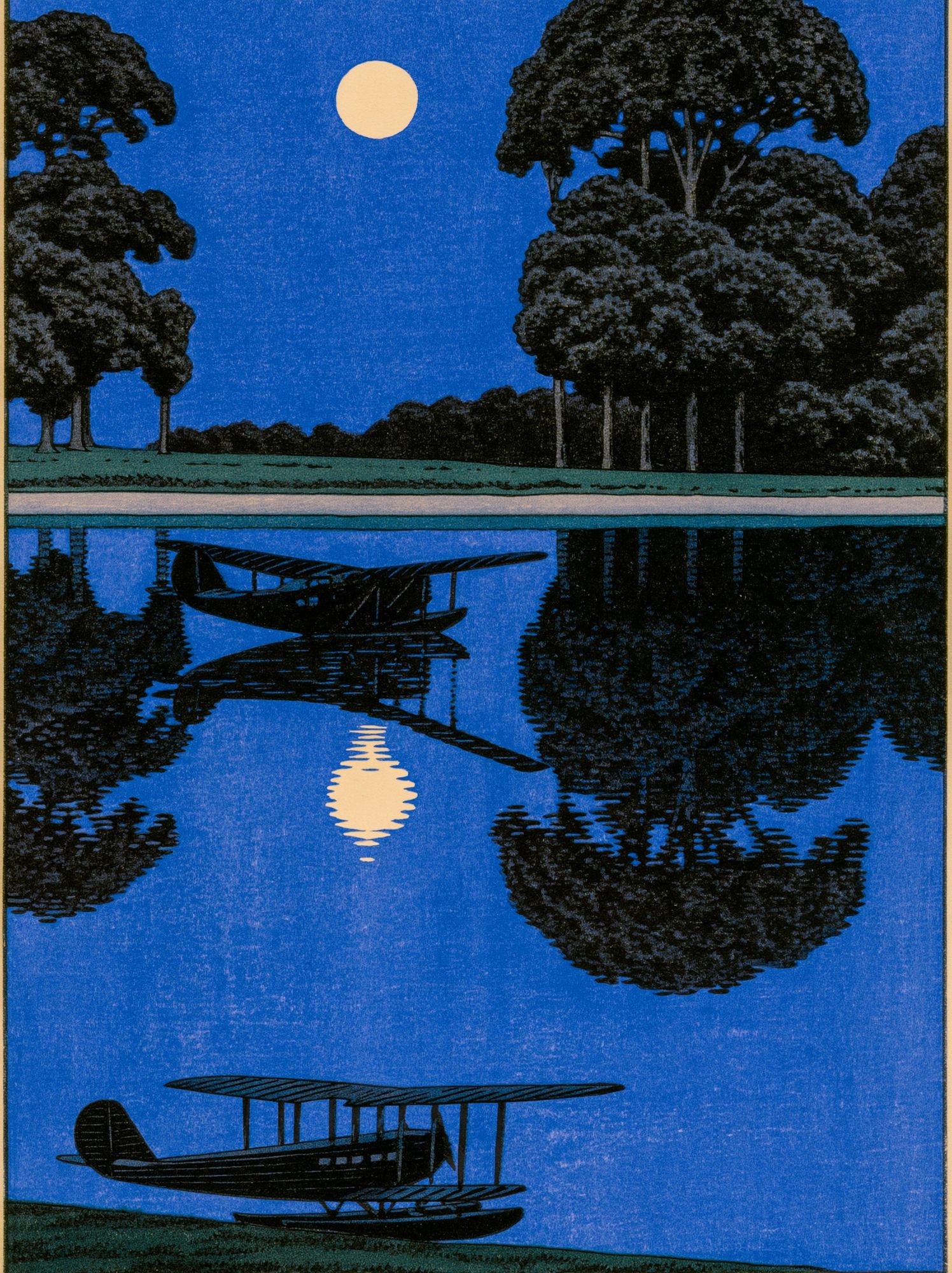 Moonlit Seaplane Landscape Poster. poster detail