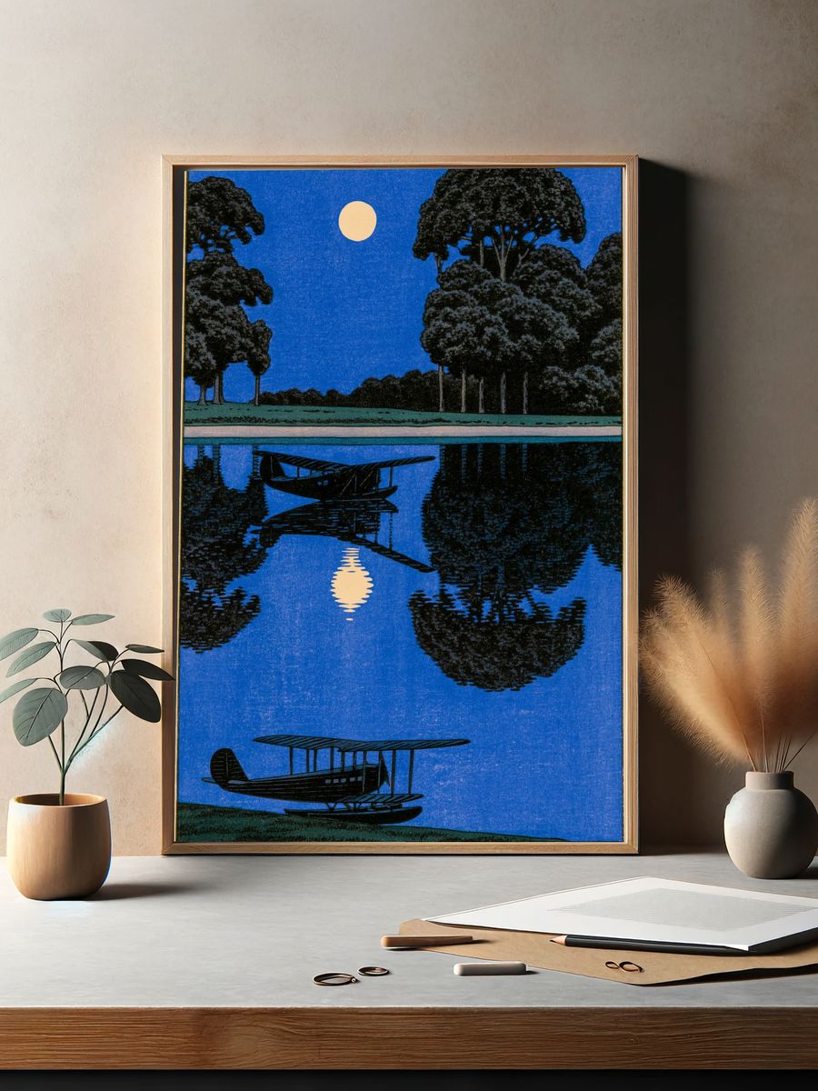 Moonlit Seaplane Landscape Poster. — room view 2