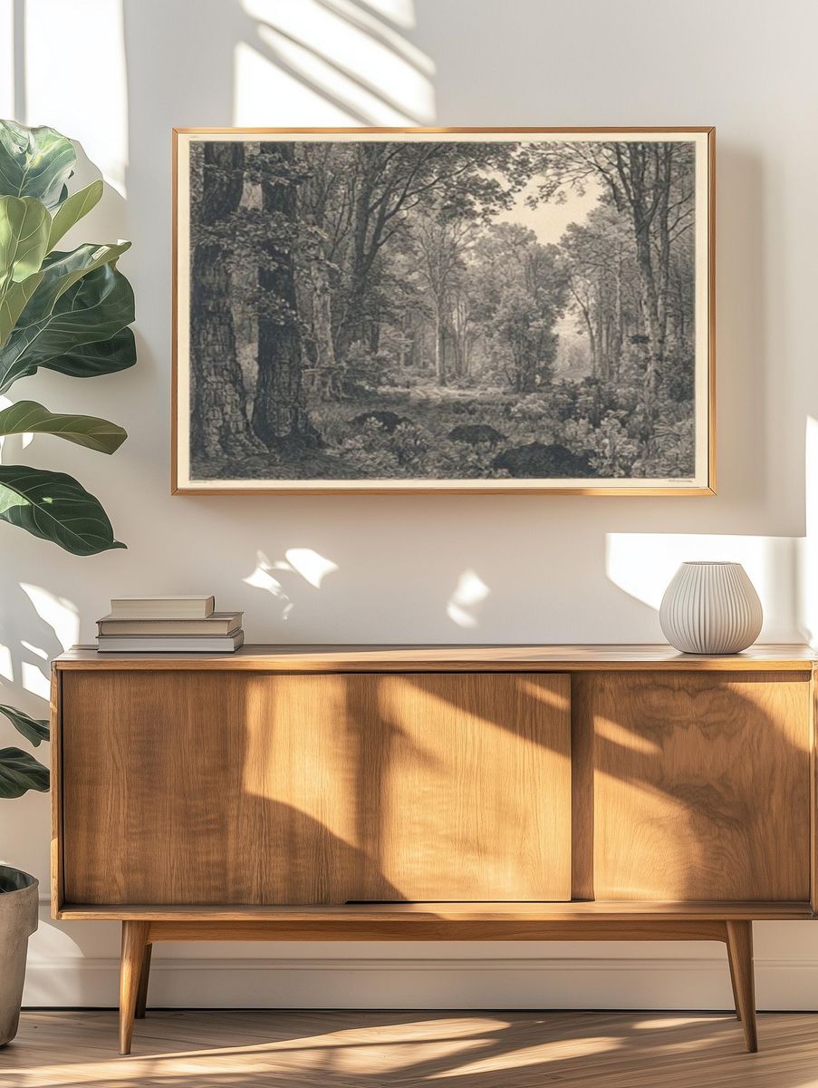 Misty Woodland Forest Print. — room view 3
