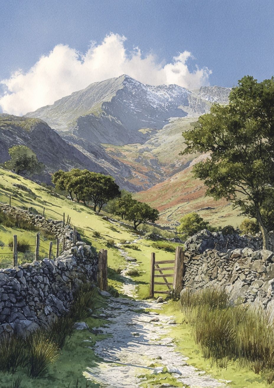 Mountain Path Watercolor Poster. poster detail