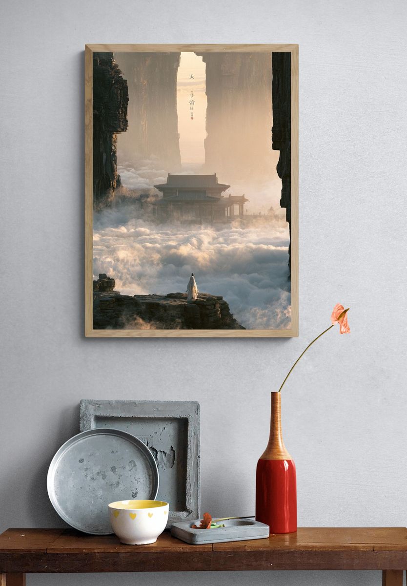 Celestial Mountain Temple Print. — room view 3