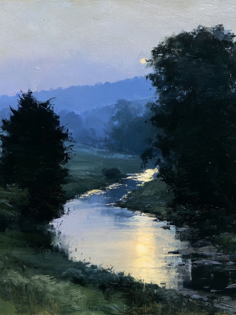 Misty River Dawn Landscape Poster. poster — nature art