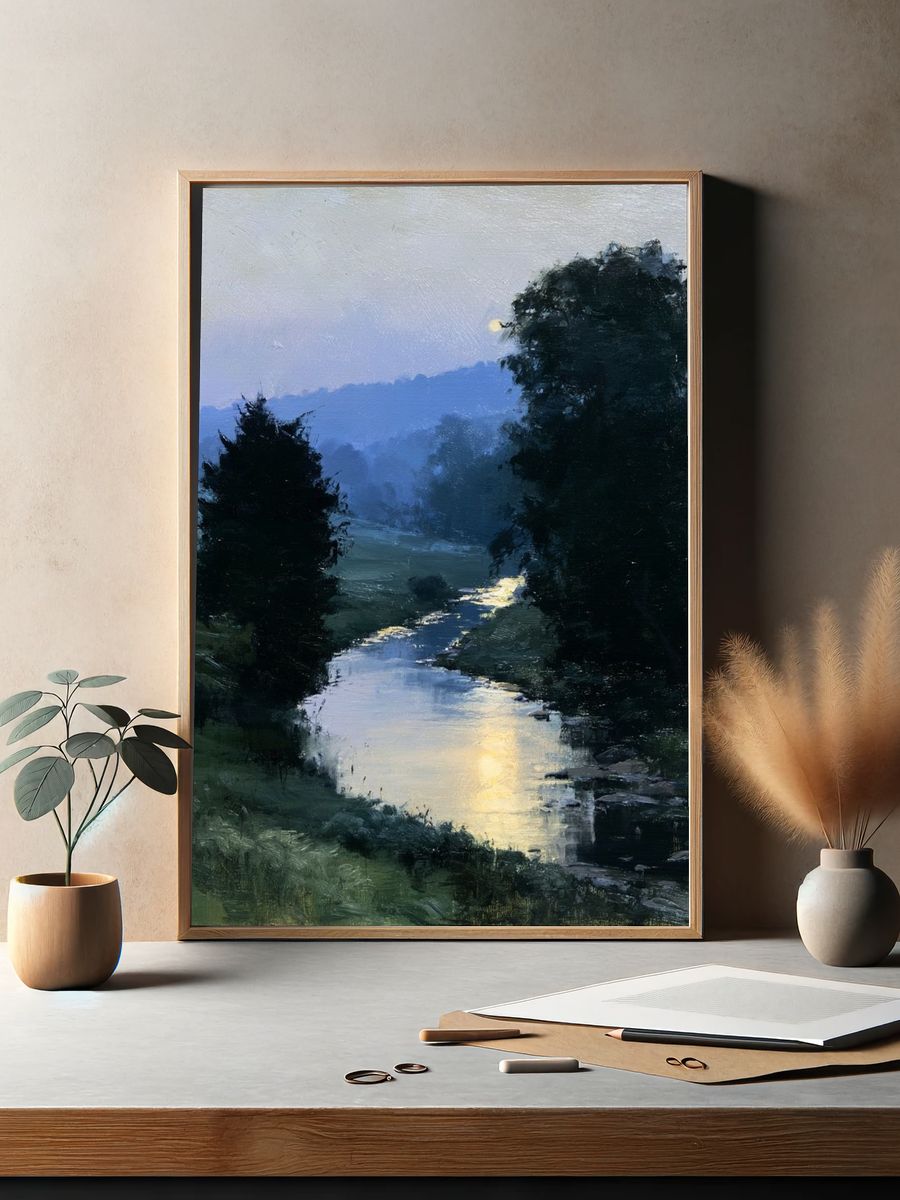 Misty River Dawn Landscape Poster. — room view 2