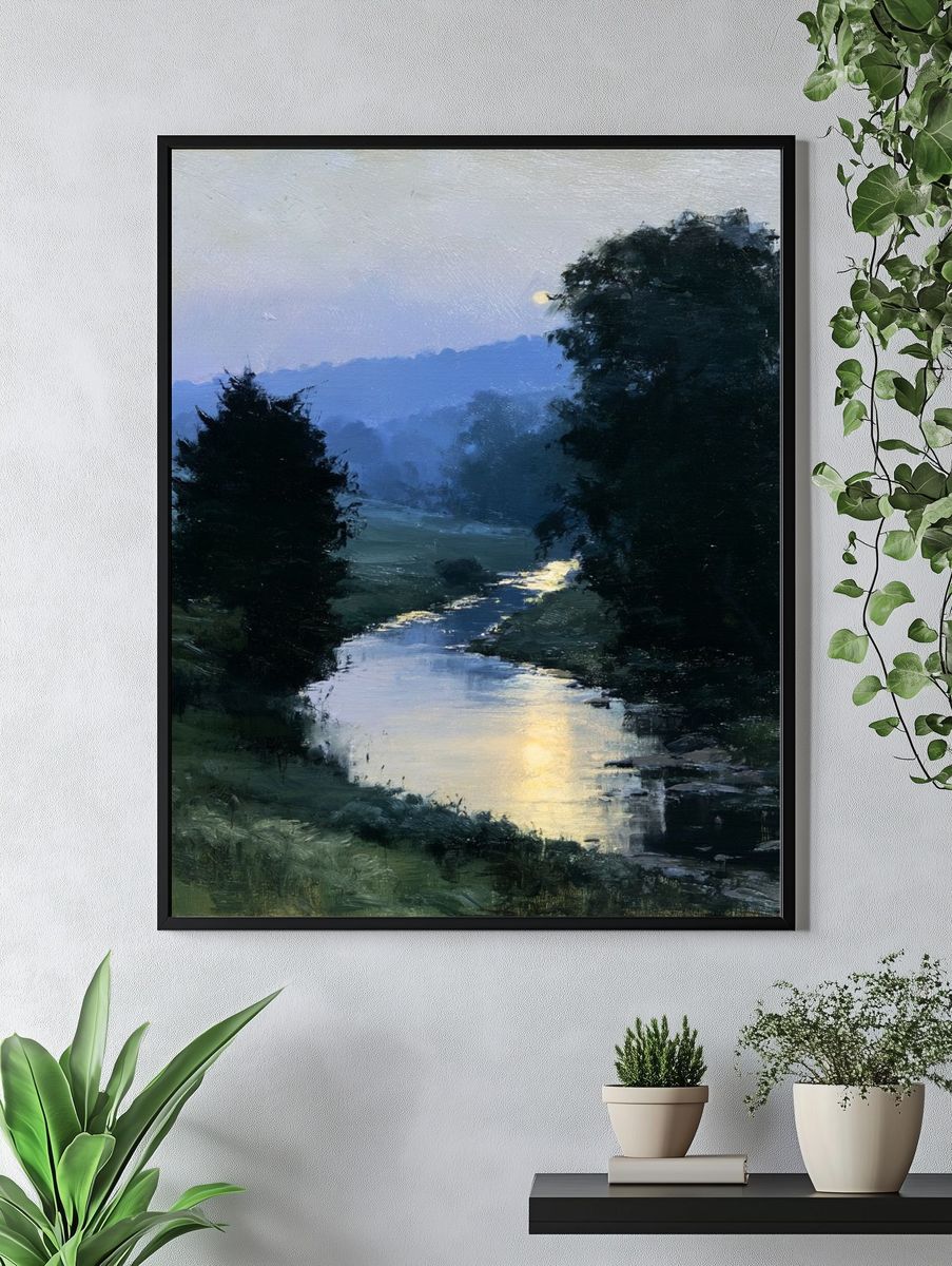 Misty River Dawn Landscape Poster. — room view 4