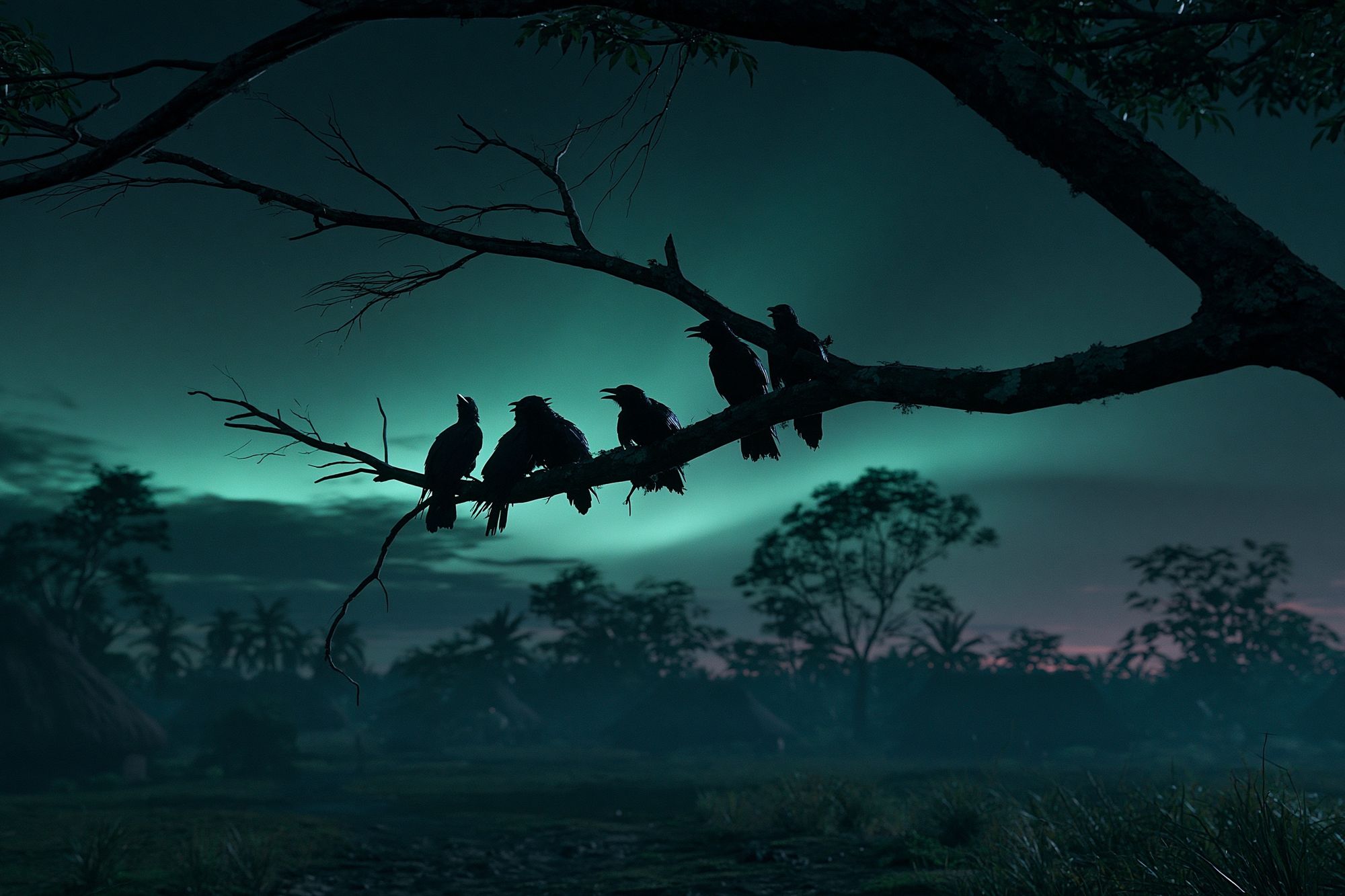 Crows at Dusk Nature Poster. poster detail