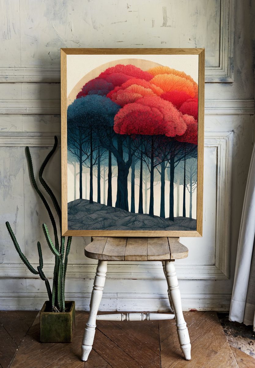Autumn Forest Canopy Illustration Poster. — room view 1