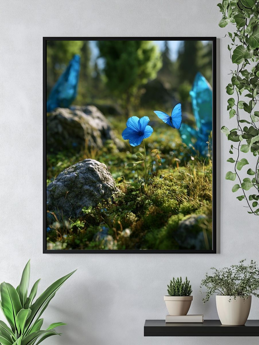 Blue Butterfly Meadow Poster. — room view 4