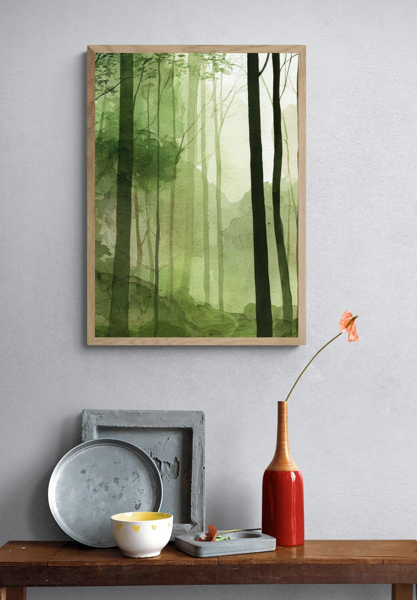 Misty Forest Watercolor Poster. — room view 3