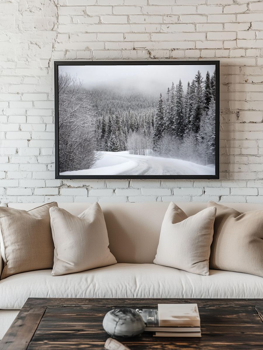Snowy Forest Road — Nature Print. room preview