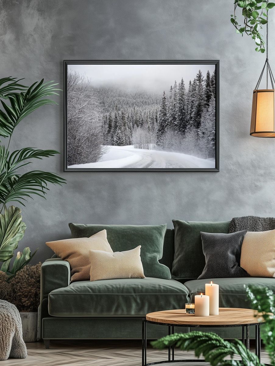 Snowy Forest Road — Nature Print. — room view 4