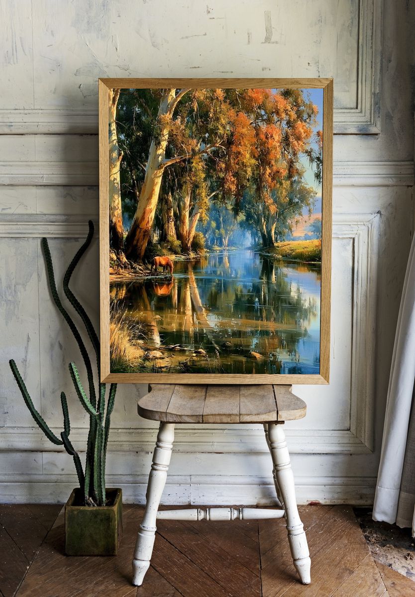Riverbank Horse Landscape Print. — room view 1