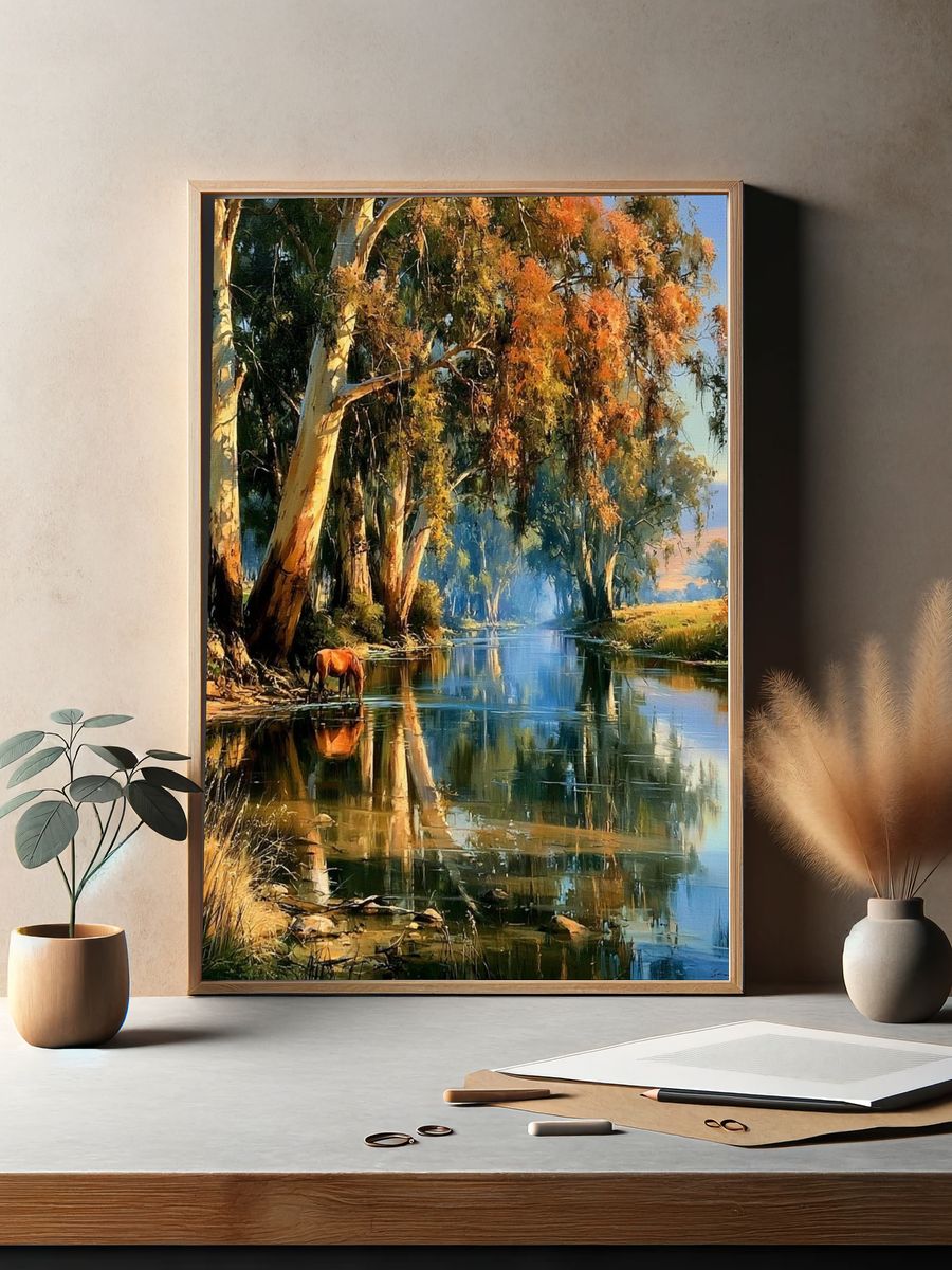Riverbank Horse Landscape Print. — room view 2