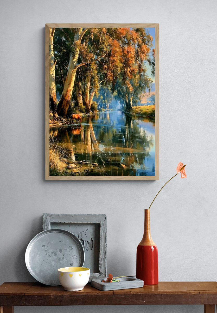 Riverbank Horse Landscape Print. — room view 3