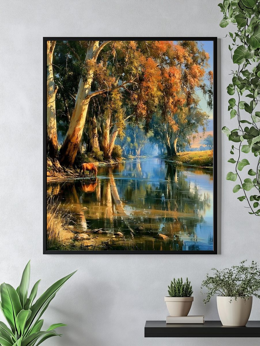 Riverbank Horse Landscape Print. — room view 4